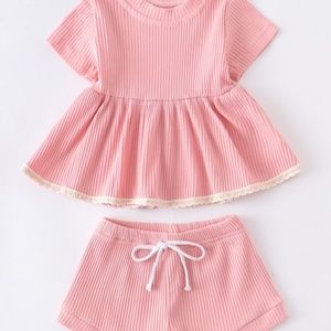 Pink Lace Shirt & Short Set